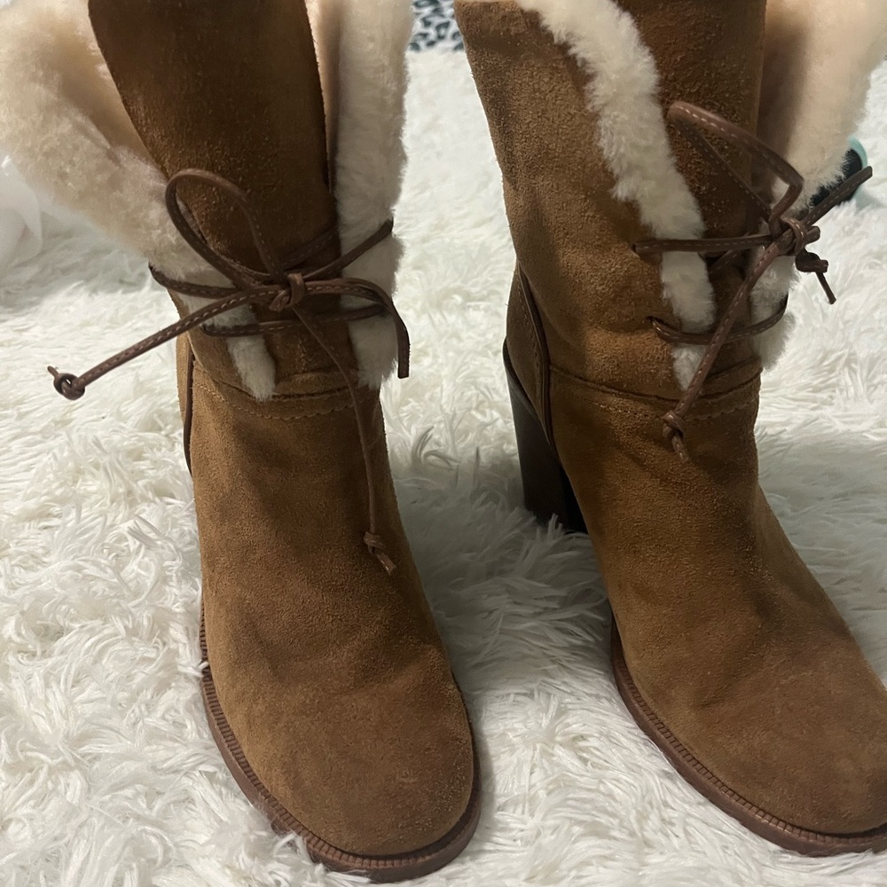 Women's Tan Suede Boots with Shearling Lining